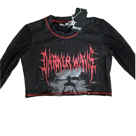 Darker Wavs DollsKill | NWT’s cyber Y2K mesh cropped graphic gothic grunge top - Picture 2 of 6